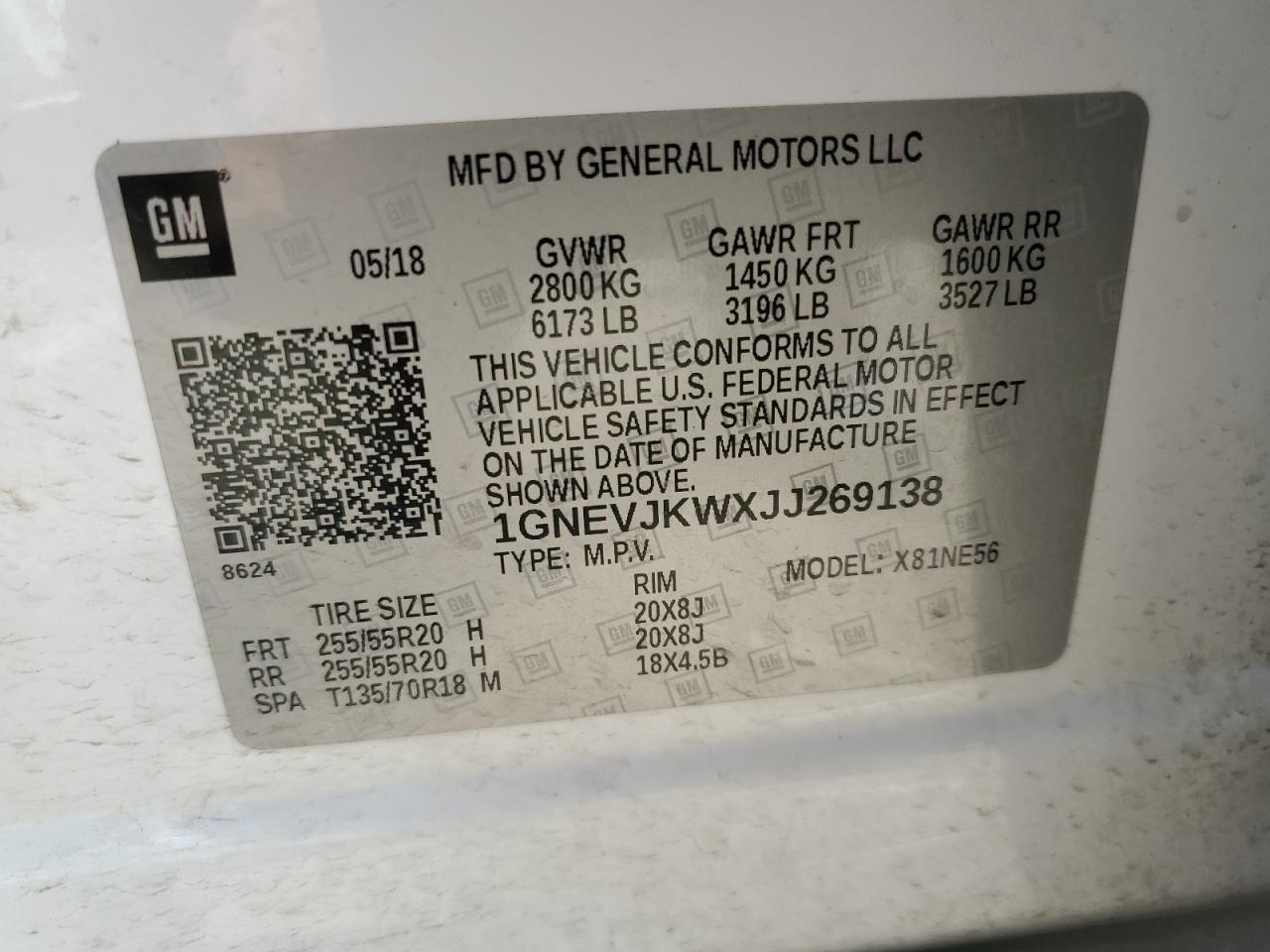 2018 Chevrolet Traverse Premier VIN: 1GNEVJKWXJJ269138 Lot: 55245315