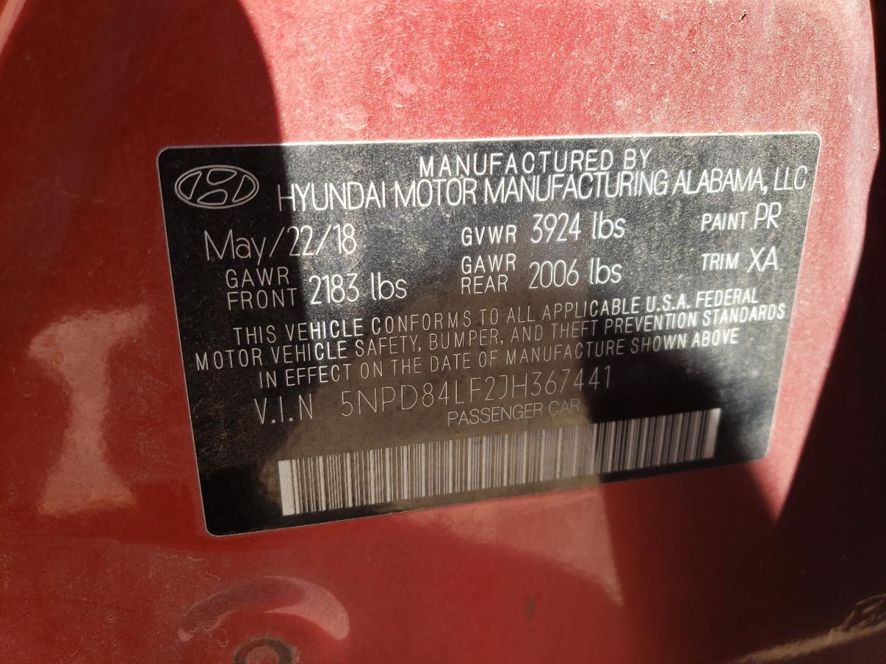 2018 Hyundai Elantra Sel VIN: 5NPD84LF2JH367441 Lot: 56522205