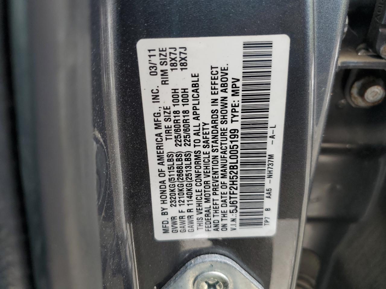 2011 Honda Accord Crosstour Exl VIN: 5J6TF2H52BL005199 Lot: 57080375