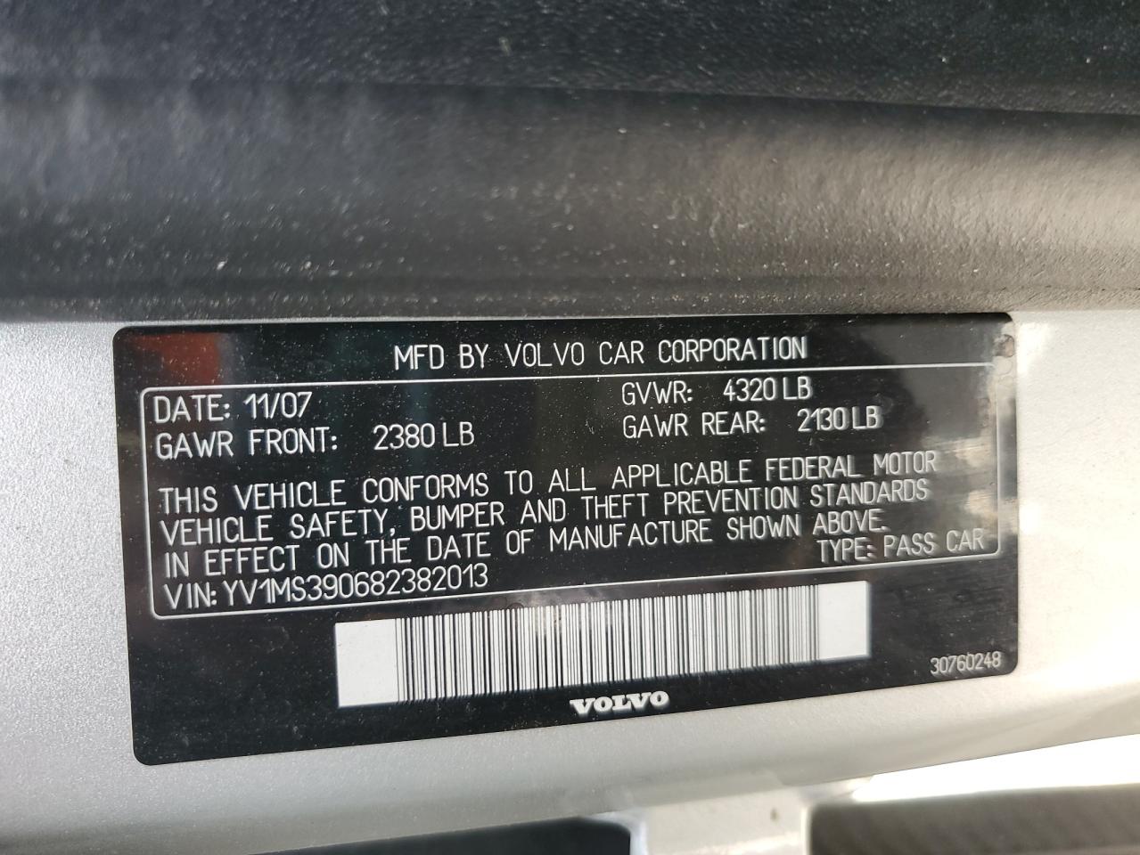 2008 Volvo S40 2.4I VIN: YV1MS390682382013 Lot: 58504335