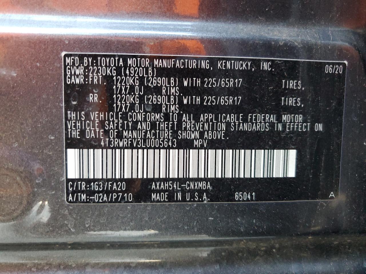 2020 Toyota Rav4 Xle VIN: 4T3RWRFV3LU005643 Lot: 57100715