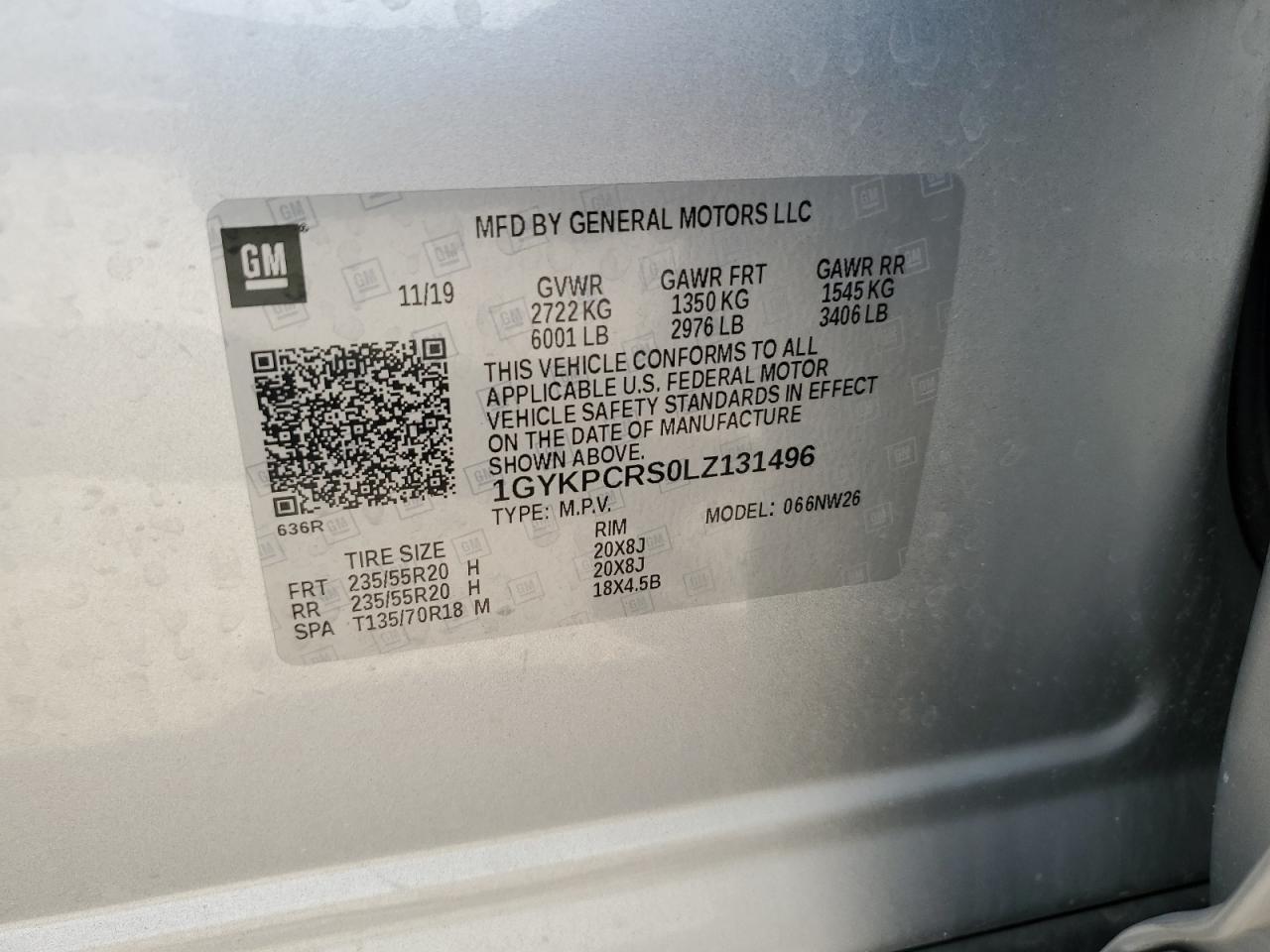2020 Cadillac Xt6 Premium Luxury VIN: 1GYKPCRS0LZ131496 Lot: 55810905
