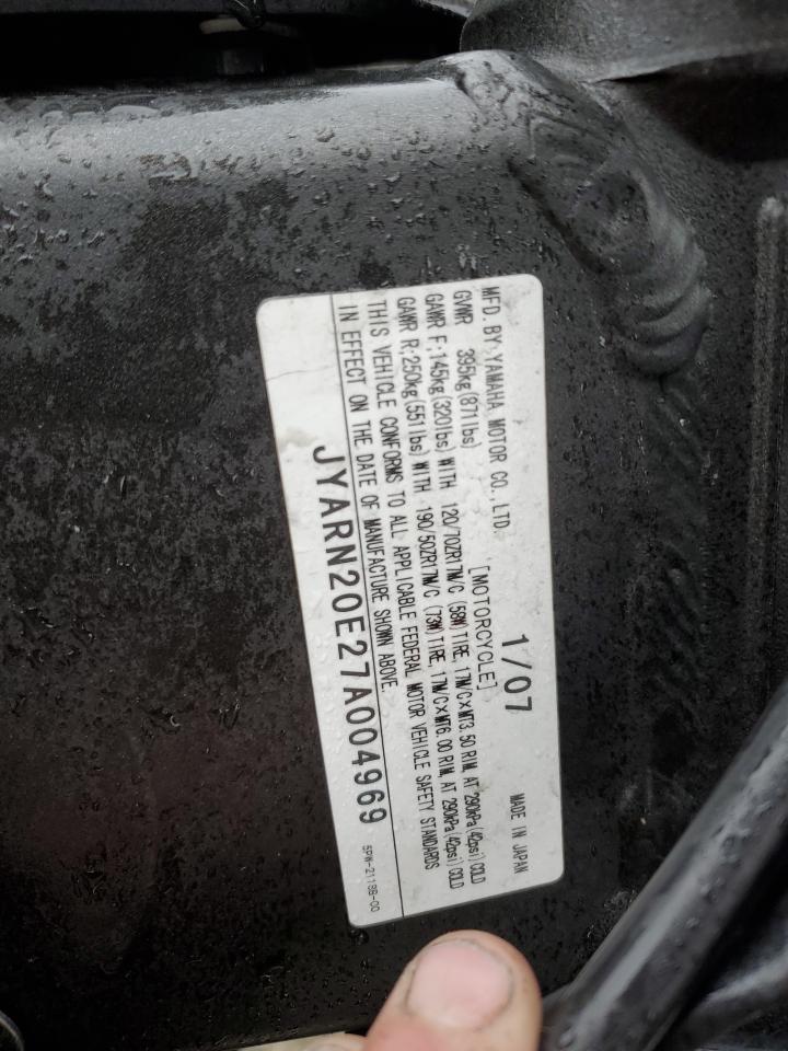 2007 Yamaha Yzfr1 VIN: JYARN20E27A004969 Lot: 56497995