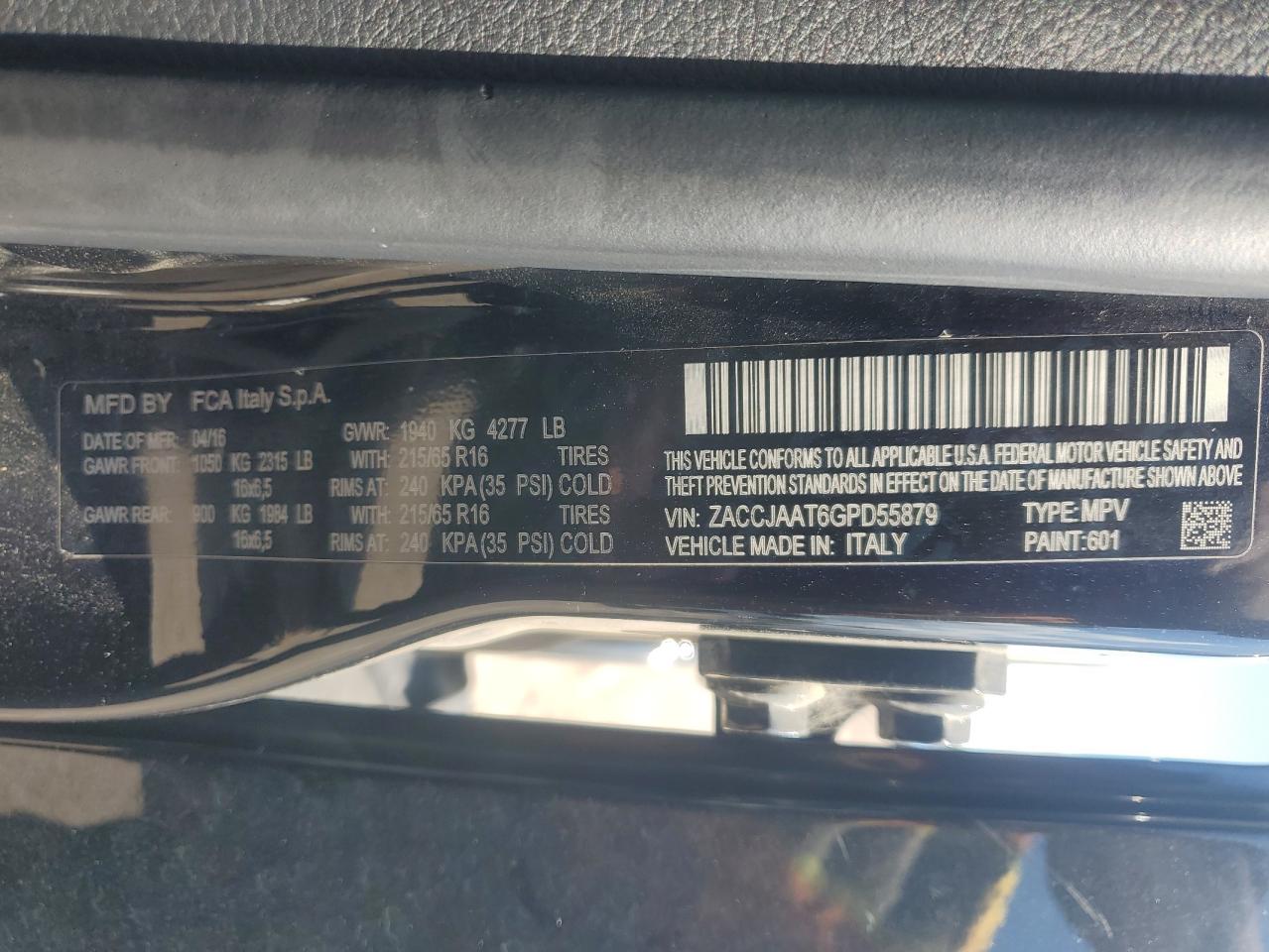 2016 Jeep Renegade Sport VIN: ZACCJAAT6GPD55879 Lot: 56785685