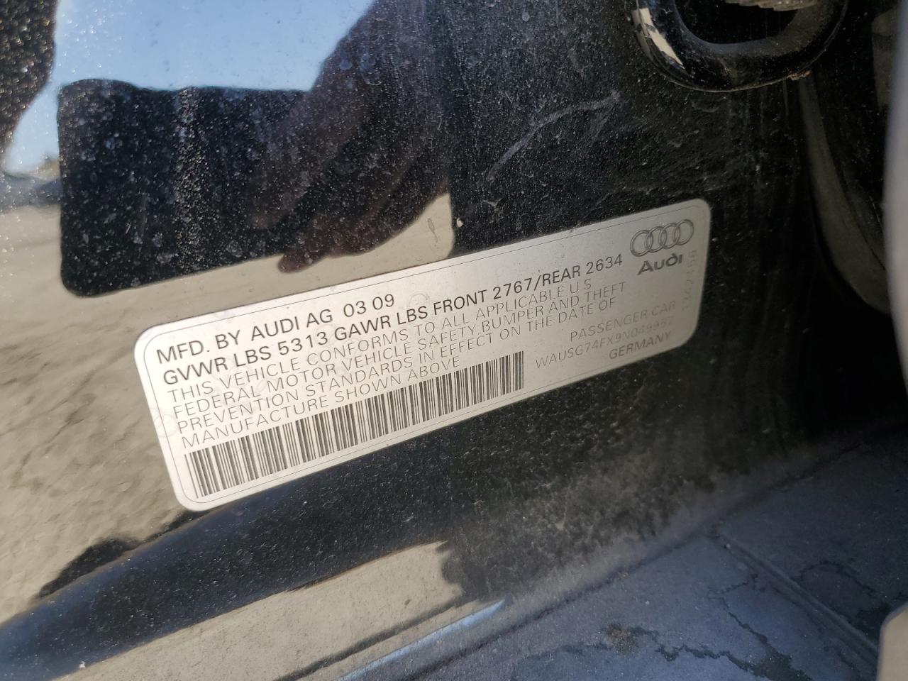 2009 Audi A6 Premium Plus VIN: WAUSG74FX9N049957 Lot: 58786905