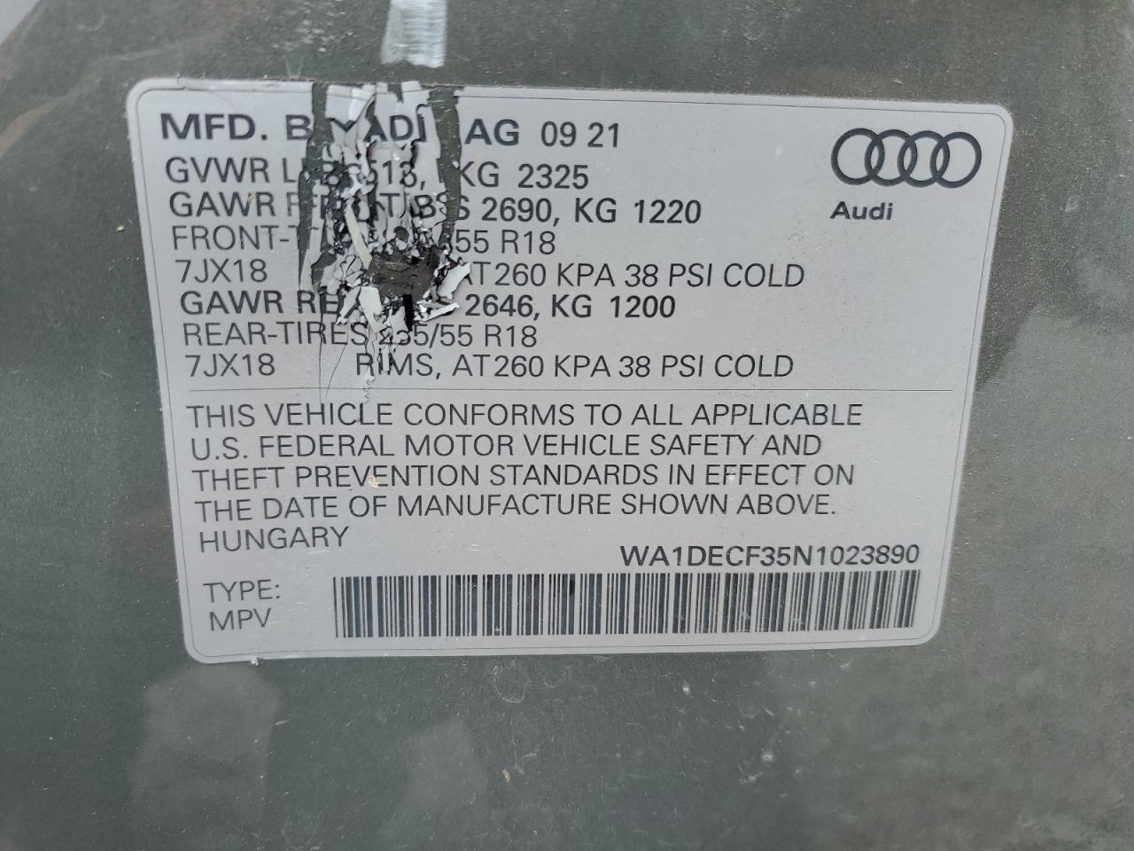 2022 Audi Q3 Premium S Line 45 VIN: WA1DECF35N1023890 Lot: 56764655