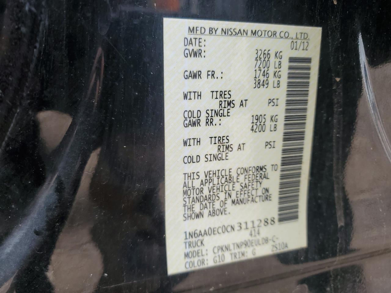 2012 Nissan Titan S VIN: 1N6AA0EC0CN311288 Lot: 56845405