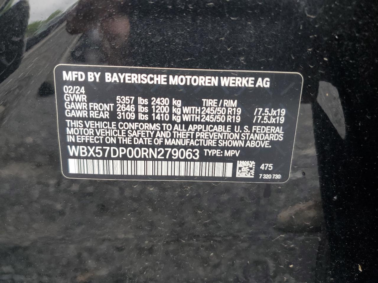 2024 BMW X3 xDrive30I VIN: WBX57DP00RN279063 Lot: 56147825