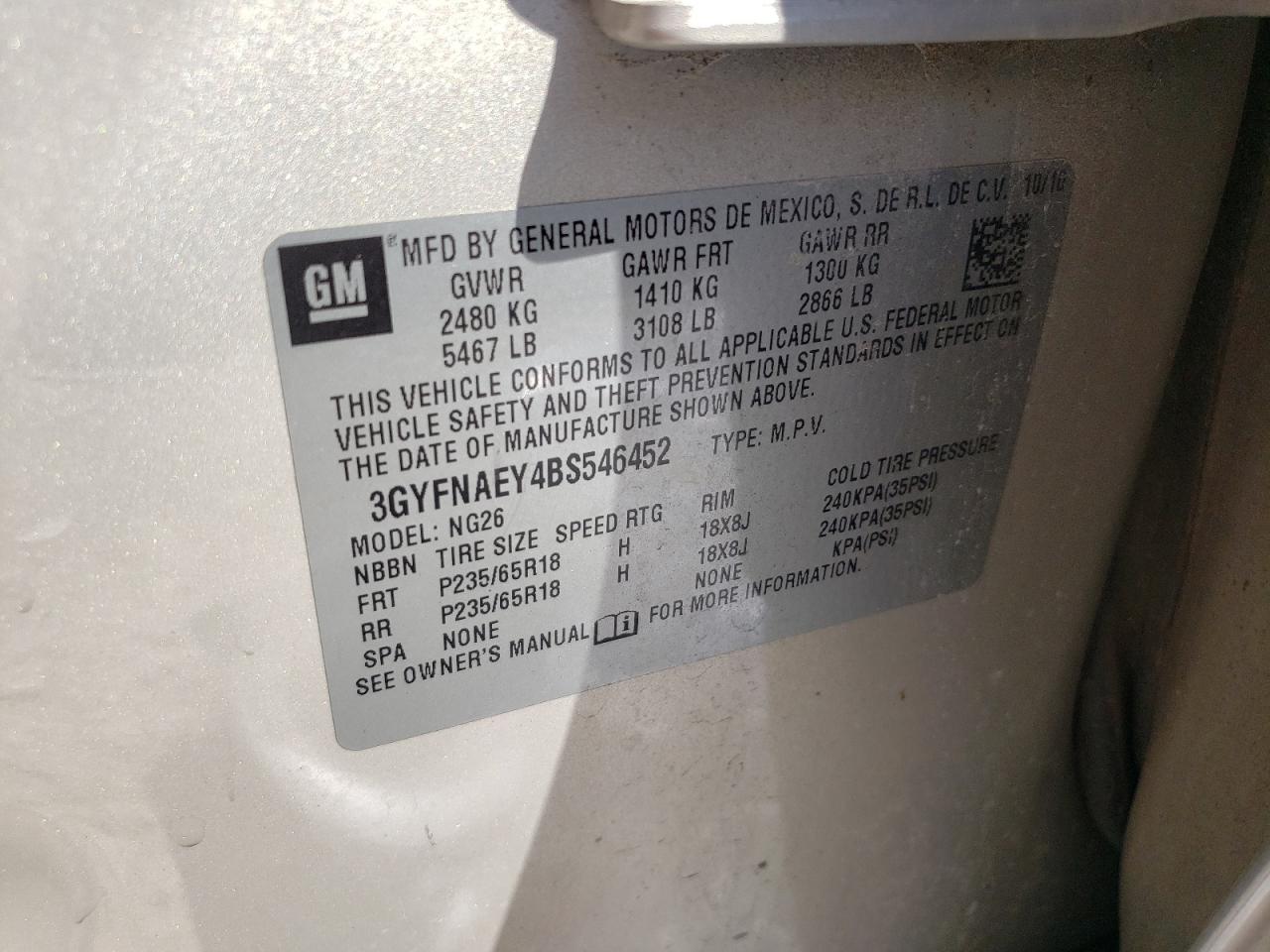 2011 Cadillac Srx Luxury Collection VIN: 3GYFNAEY4BS546452 Lot: 56349505