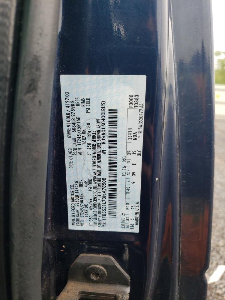 2003 Ford Econoline E350 Super Duty Wagon VIN: 1FBSS31L73HA78508 Lot: 57184585