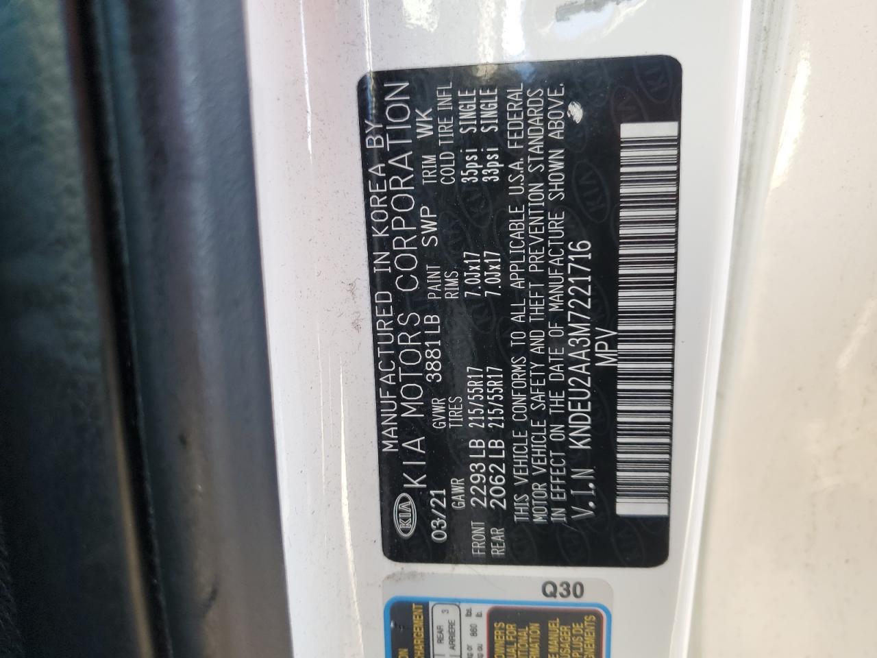 2021 Kia Seltos S VIN: KNDEU2AA3M7221716 Lot: 57235105