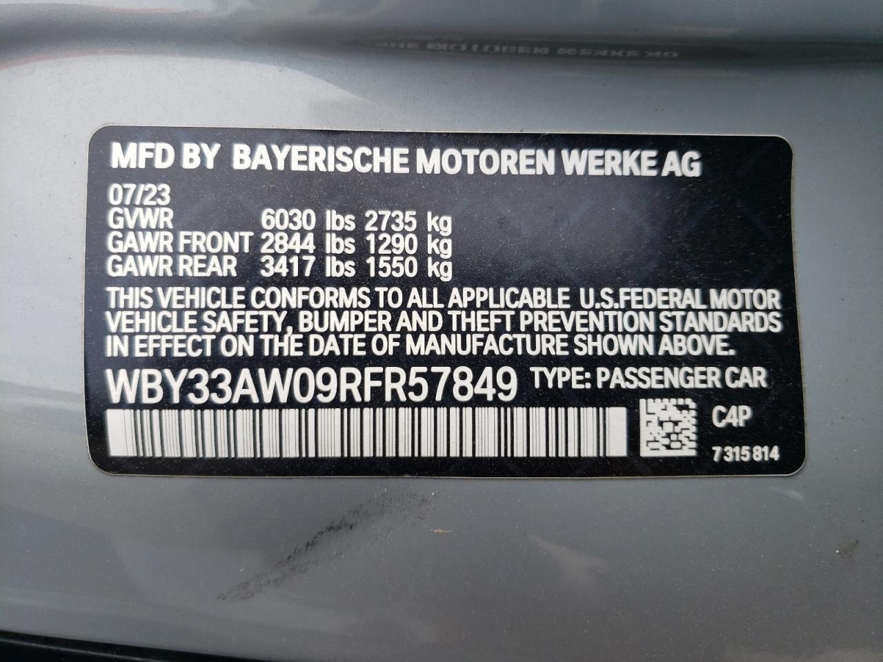 2024 BMW I4 M50 VIN: WBY33AW09RFR57849 Lot: 55995855