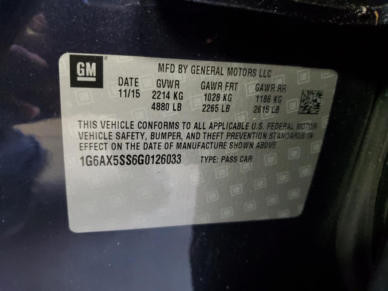 2016 Cadillac Cts Luxury Collection VIN: 1G6AX5SS6G0126033 Lot: 55636615