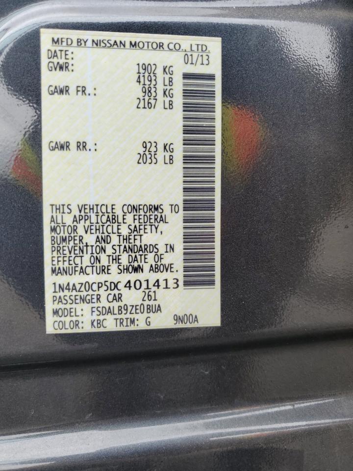 2013 Nissan Leaf S VIN: 1N4AZ0CP5DC401413 Lot: 57150495