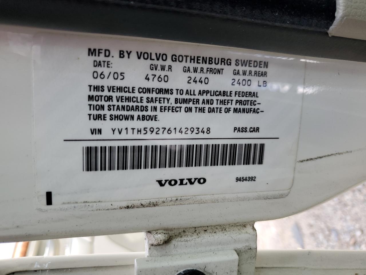 2006 Volvo S80 2.5T VIN: YV1TH592761429348 Lot: 55736145