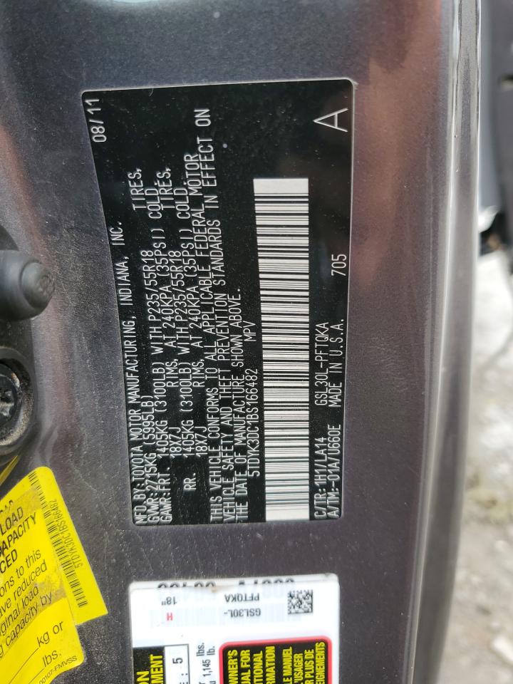 2011 Toyota Sienna Xle VIN: 5TDYK3DC1BS166482 Lot: 58481485