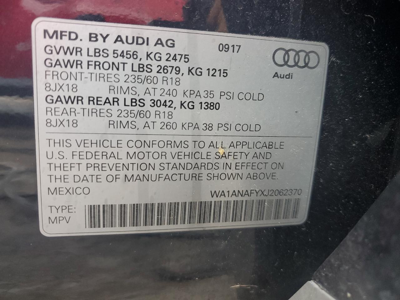 2018 Audi Q5 Premium VIN: WA1ANAFYXJ2062370 Lot: 56679315