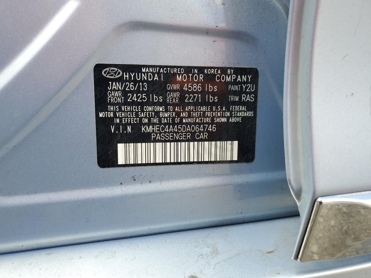 2013 Hyundai Sonata Hybrid VIN: KMHEC4A45DA064746 Lot: 57072995