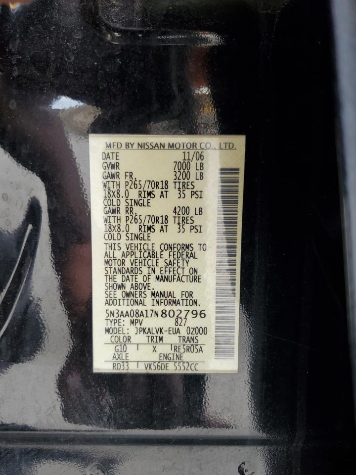 2007 Infiniti Qx56 VIN: 5N3AA08A17N802796 Lot: 56035735