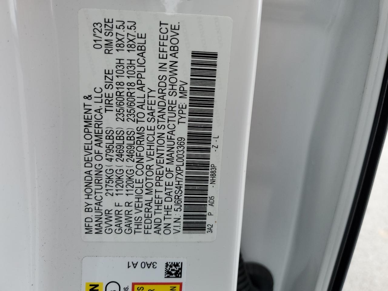 2023 Honda Cr-V Exl VIN: 5J6RS4H7XPL003369 Lot: 56832595