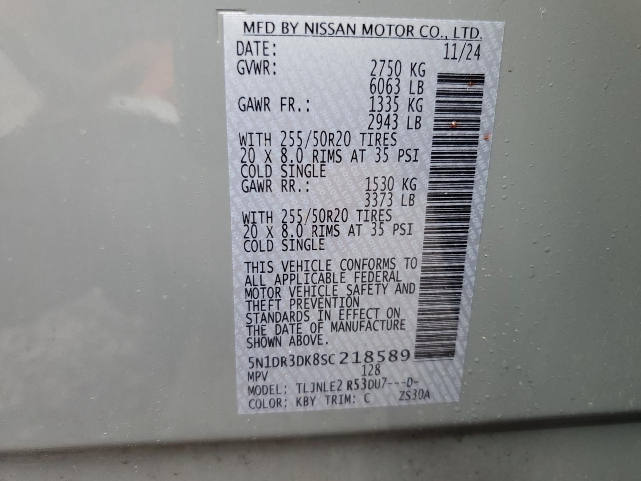 2025 Nissan Pathfinder Platinum VIN: 5N1DR3DK8SC218589 Lot: 57397085