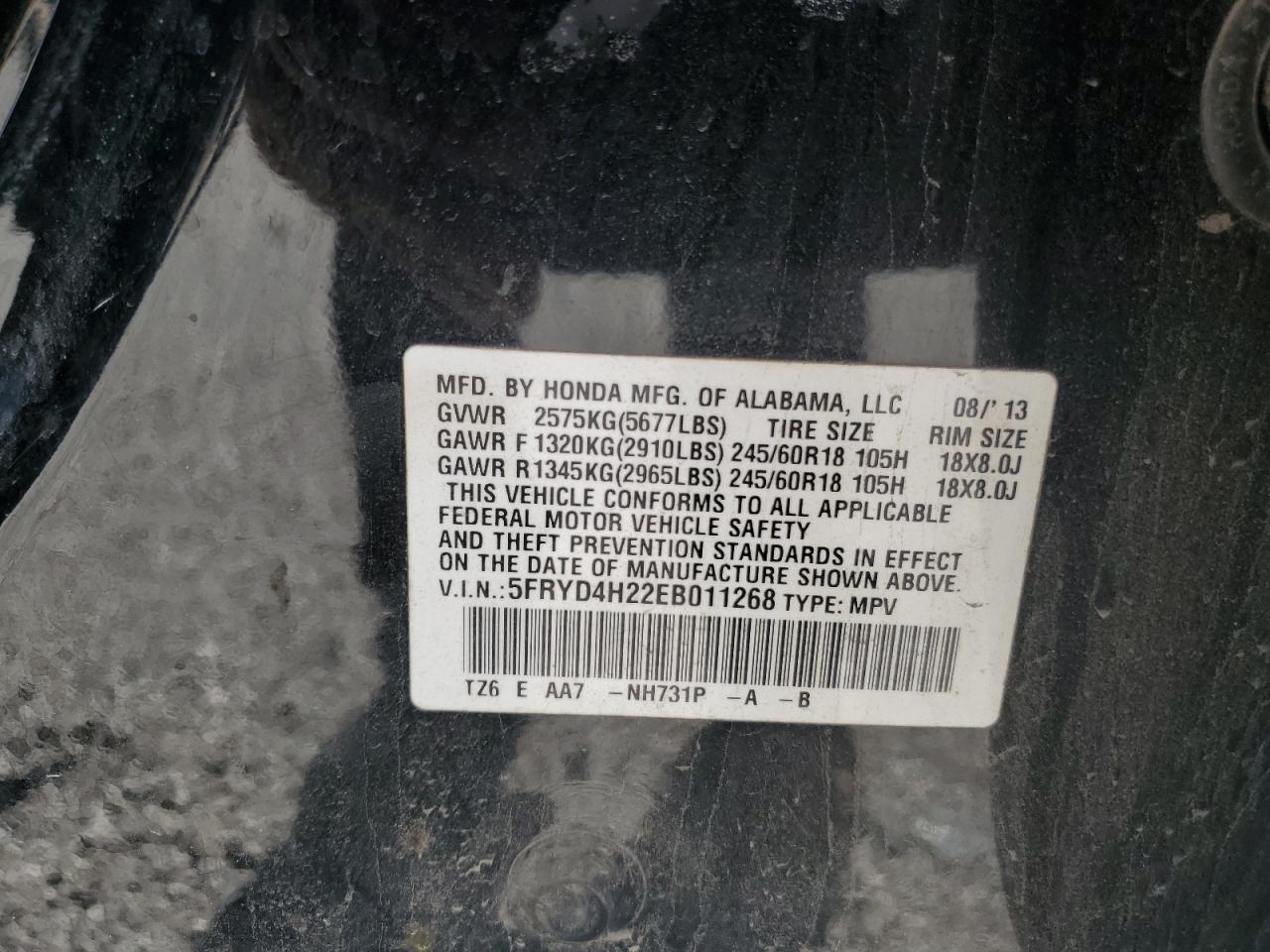 2014 Acura Mdx VIN: 5FRYD4H22EB011268 Lot: 55961295