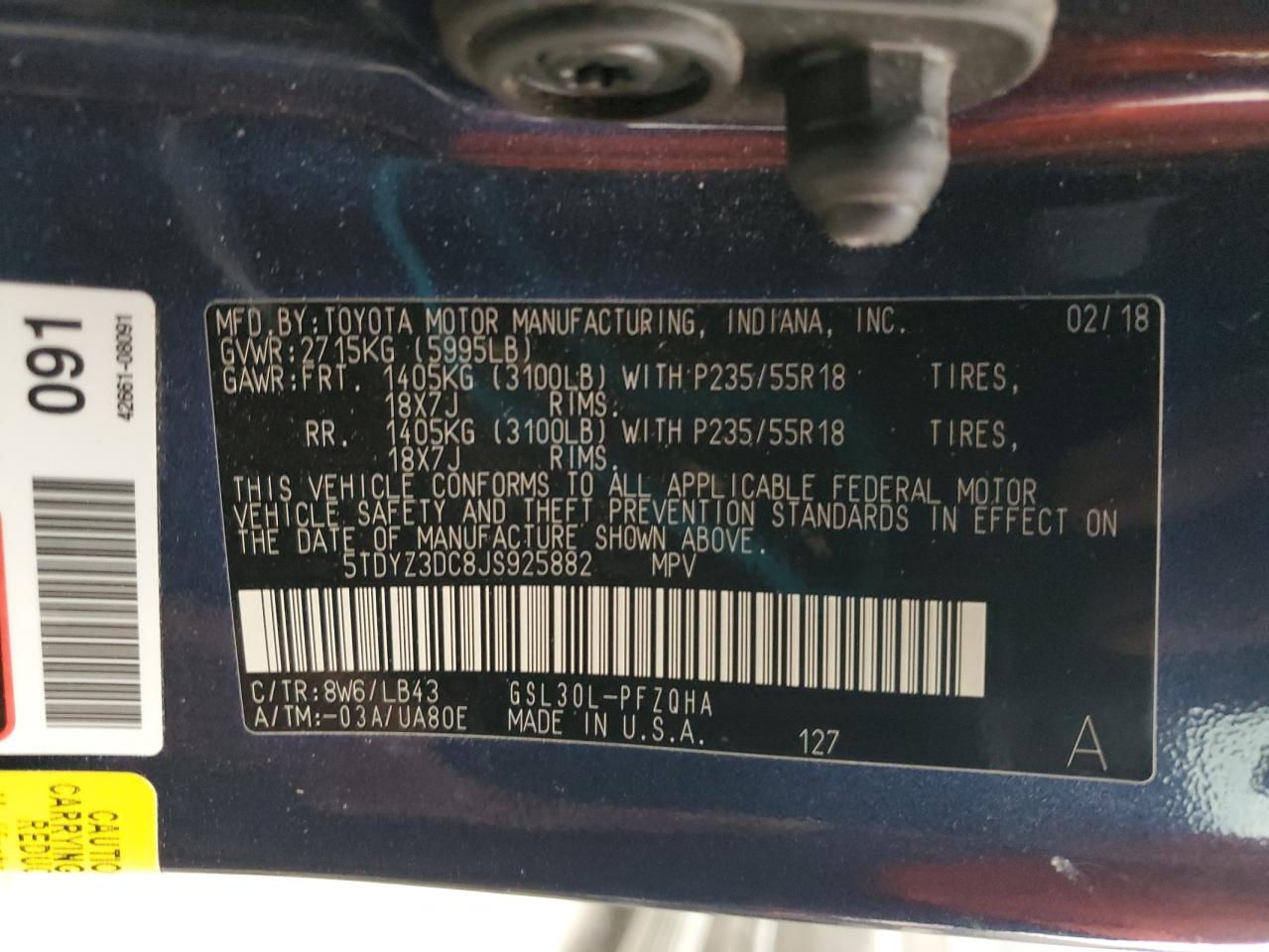 2018 Toyota Sienna Xle VIN: 5TDYZ3DC8JS925882 Lot: 56472305
