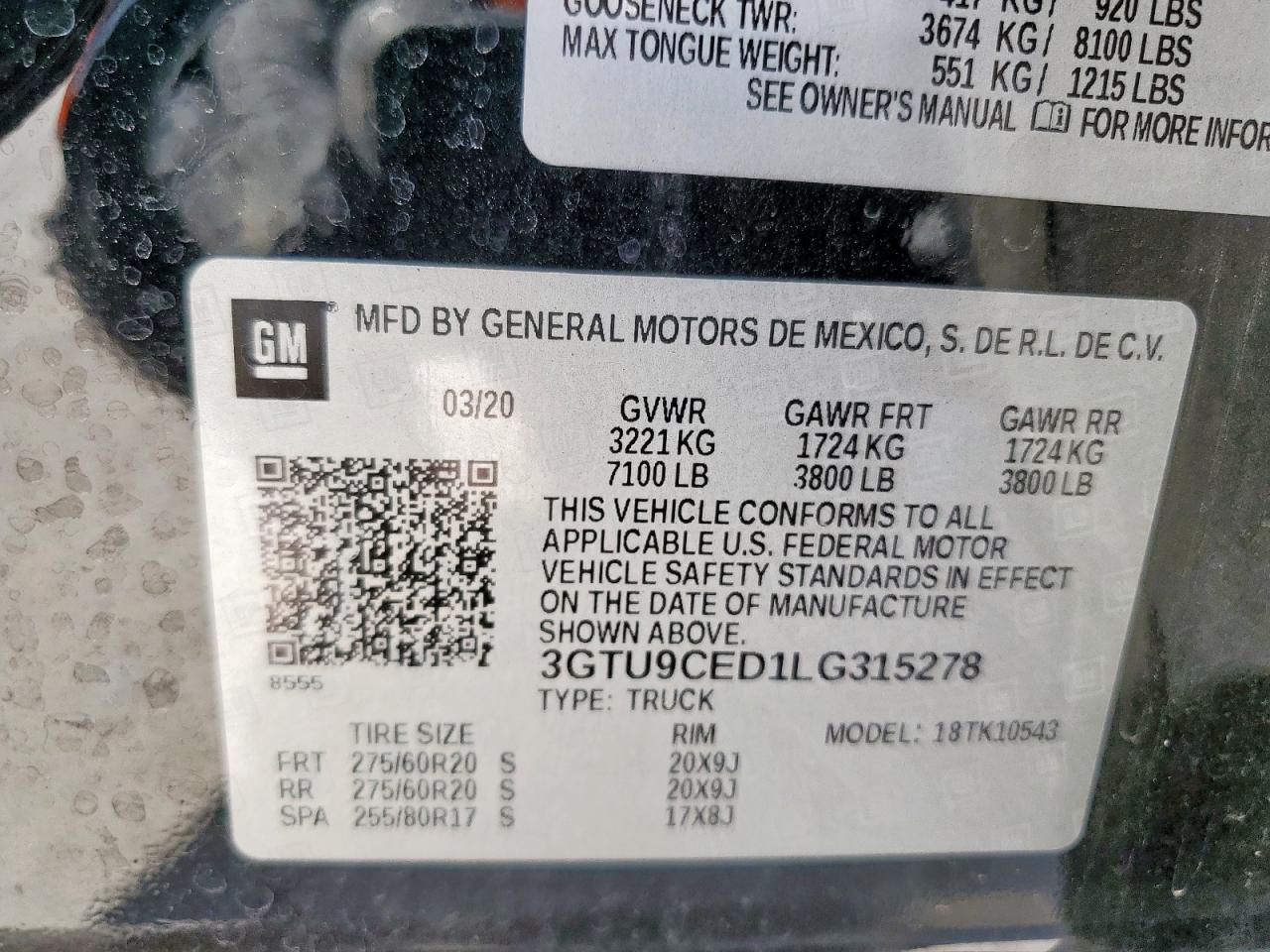 2020 GMC Sierra K1500 Elevation VIN: 3GTU9CED1LG315278 Lot: 57693785