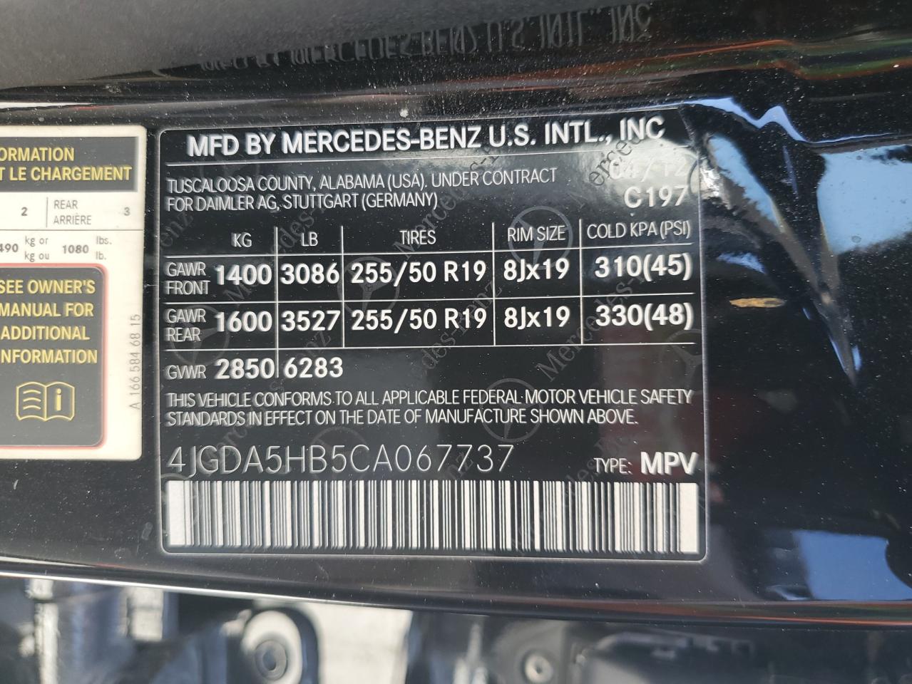 2012 Mercedes-Benz Ml 350 4Matic VIN: 4JGDA5HB5CA067737 Lot: 57107565