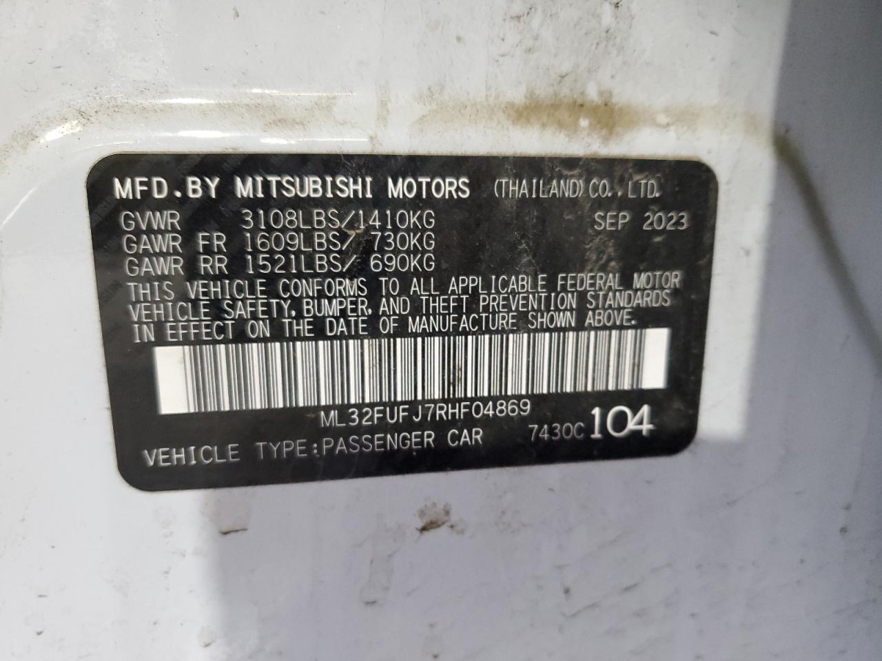 2024 Mitsubishi Mirage G4 Es VIN: ML32FUFJ7RHF04869 Lot: 56715565