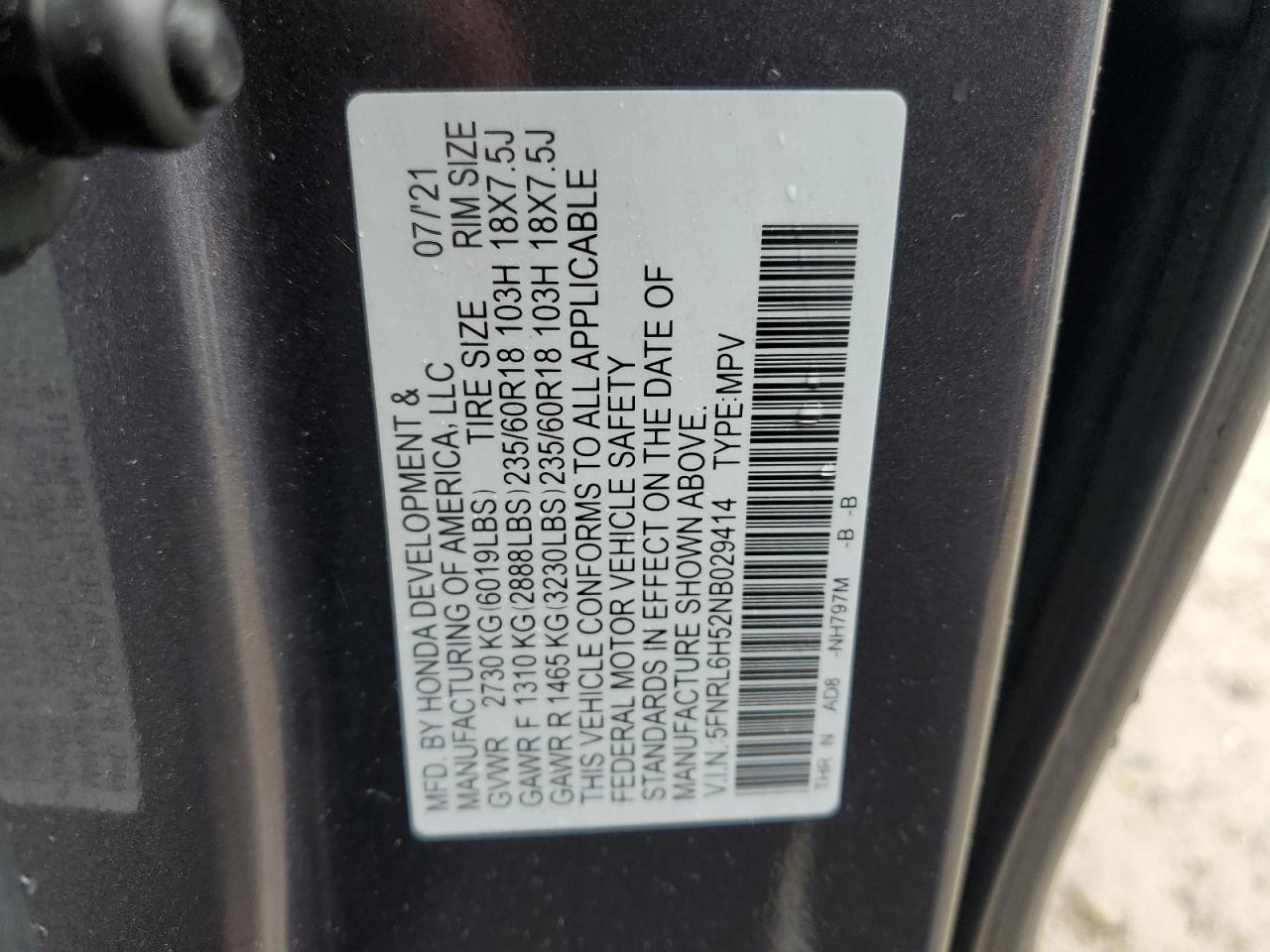 2022 Honda Odyssey Ex VIN: 5FNRL6H52NB029414 Lot: 55947155