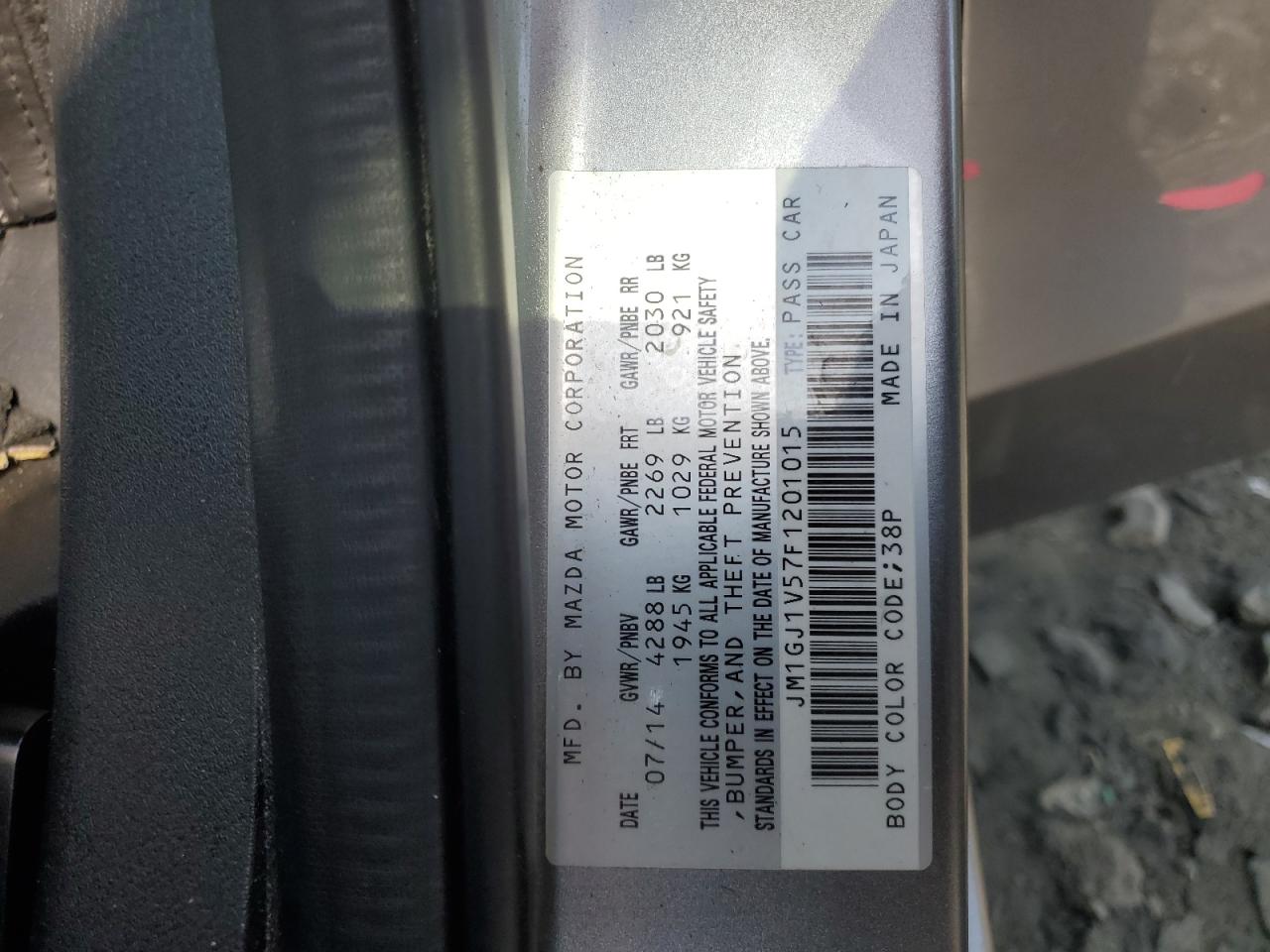 2015 Mazda 6 Touring VIN: JM1GJ1V57F1201015 Lot: 56884735