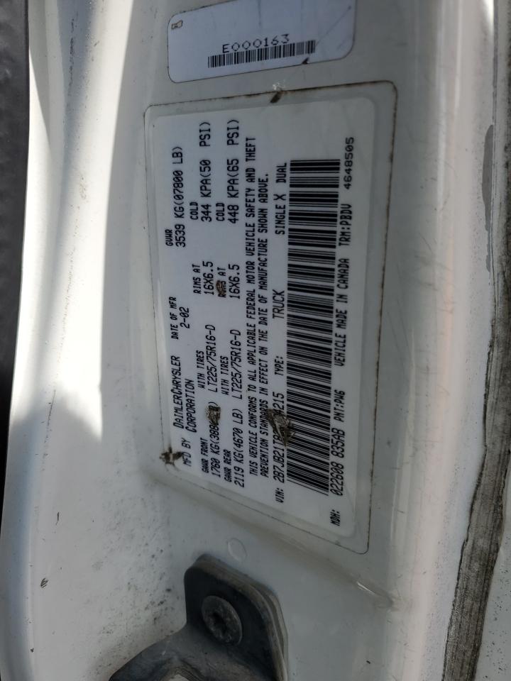 2002 Dodge Ram Van B2500 VIN: 2B7JB21T82K124215 Lot: 55792785