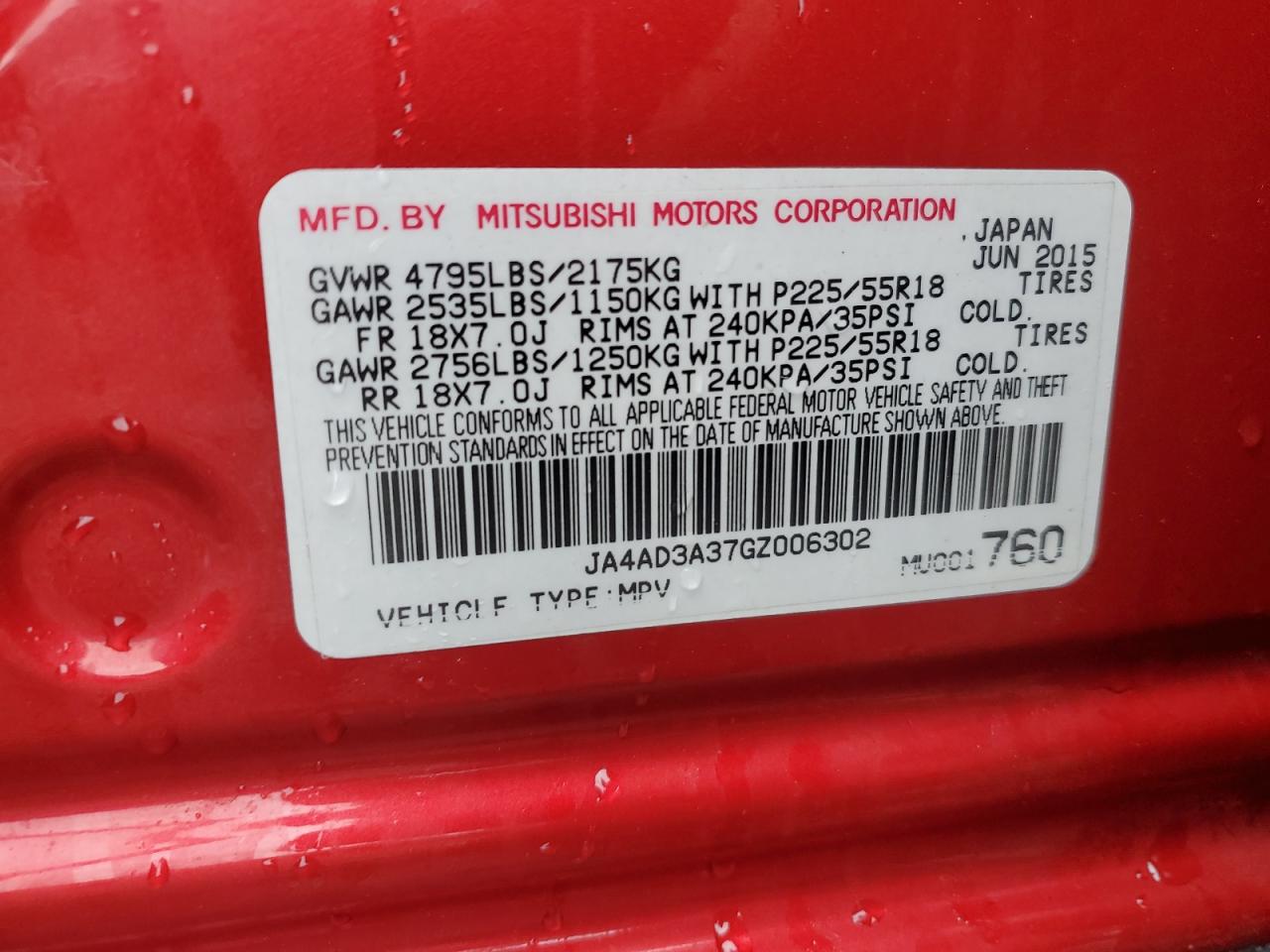 2016 Mitsubishi Outlander Se VIN: JA4AD3A37GZ006302 Lot: 56818385