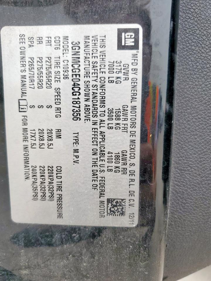 2012 Chevrolet Avalanche Ltz VIN: 3GNMCGE04CG187356 Lot: 57322005