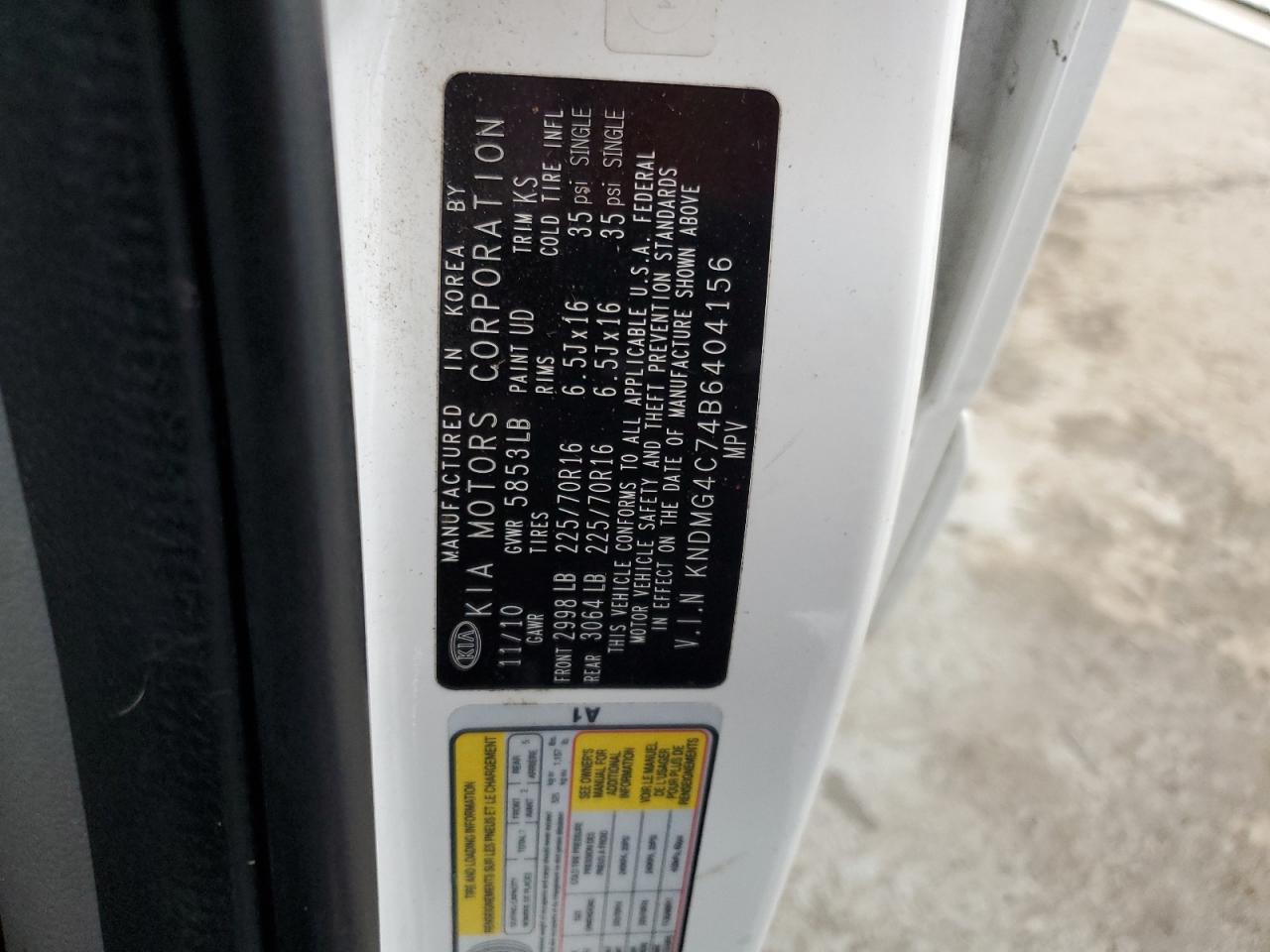 2011 Kia Sedona Lx VIN: KNDMG4C74B6404156 Lot: 57527605