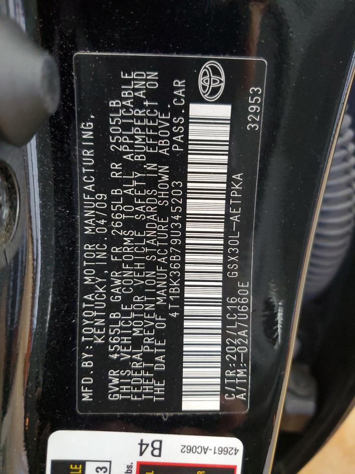 2009 Toyota Avalon Xl VIN: 4T1BK36B79U345203 Lot: 56918495