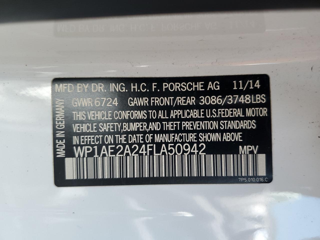 2015 Porsche Cayenne Se Hybrid VIN: WP1AE2A24FLA50942 Lot: 58265285