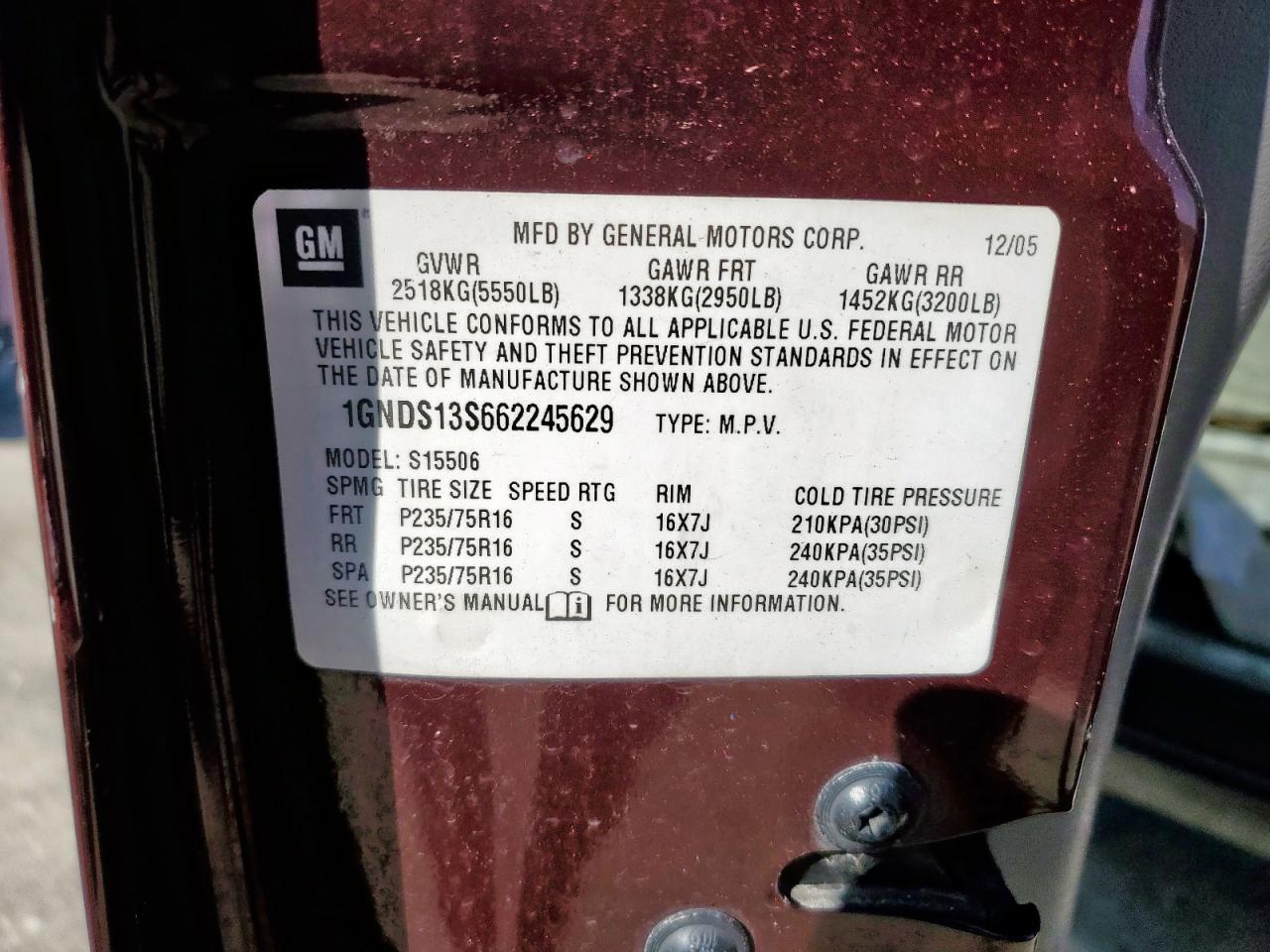 2006 Chevrolet Trailblazer Ls VIN: 1GNDS13S662245629 Lot: 56649685