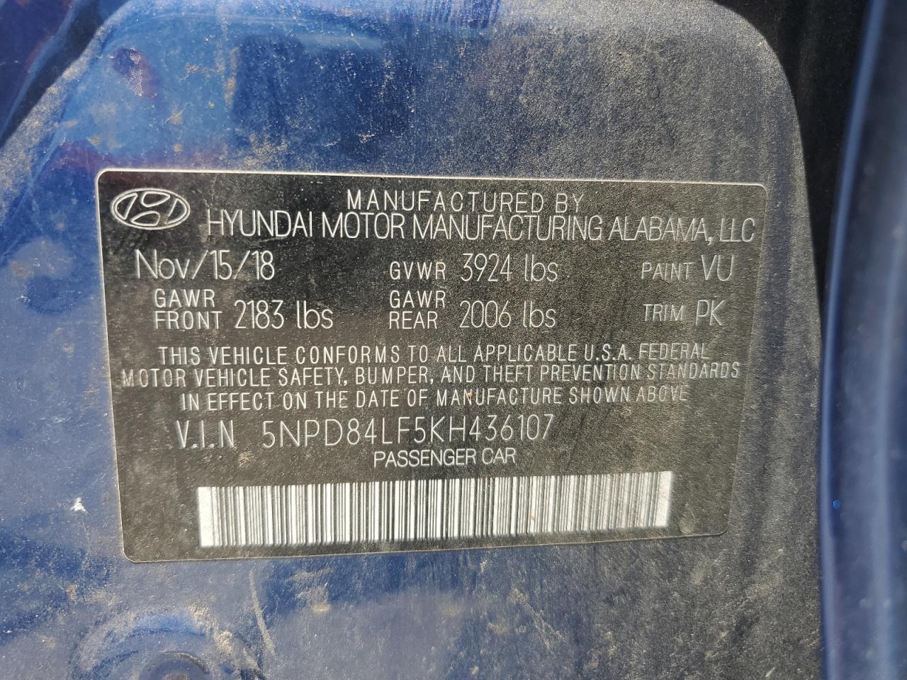 2019 Hyundai Elantra Sel VIN: 5NPD84LF5KH436107 Lot: 56701735