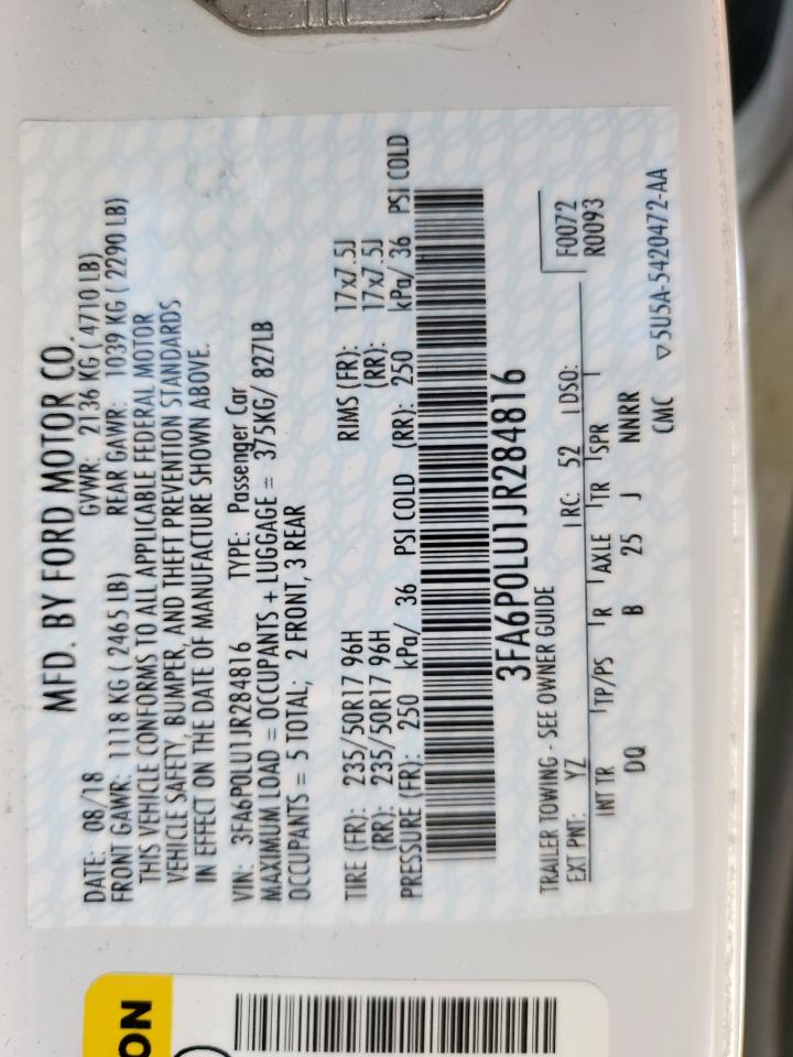 2018 Ford Fusion Se Hybrid VIN: 3FA6P0LU1JR284816 Lot: 55918495