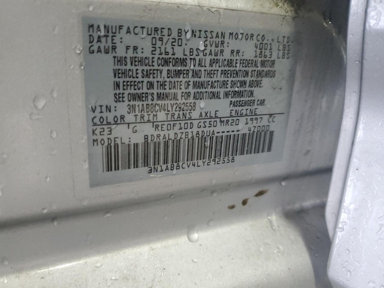 2020 Nissan Sentra Sv VIN: 3N1AB8CV4LY292558 Lot: 56702755