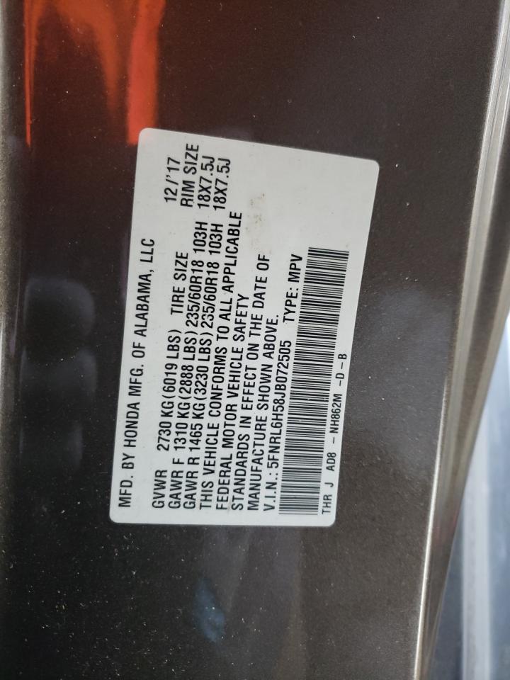 2018 Honda Odyssey Ex VIN: 5FNRL6H58JB072505 Lot: 56509665