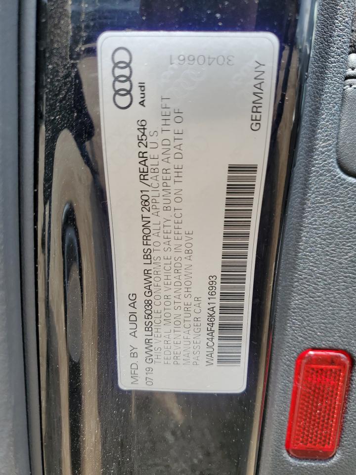 2019 Audi S4 Prestige VIN: WAUC4AF46KA116993 Lot: 55222725