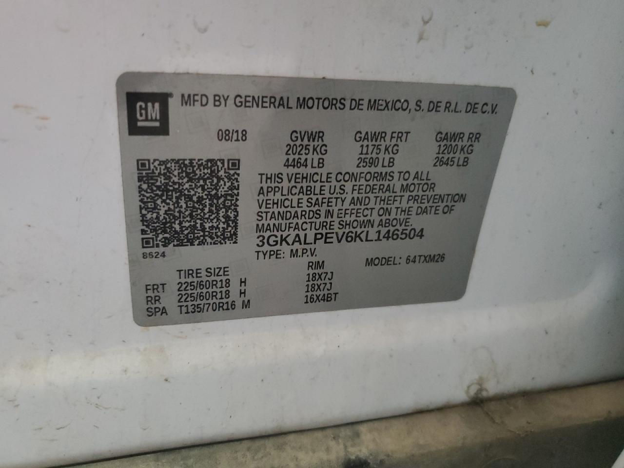 2019 GMC Terrain Slt VIN: 3GKALPEV6KL146504 Lot: 56684955