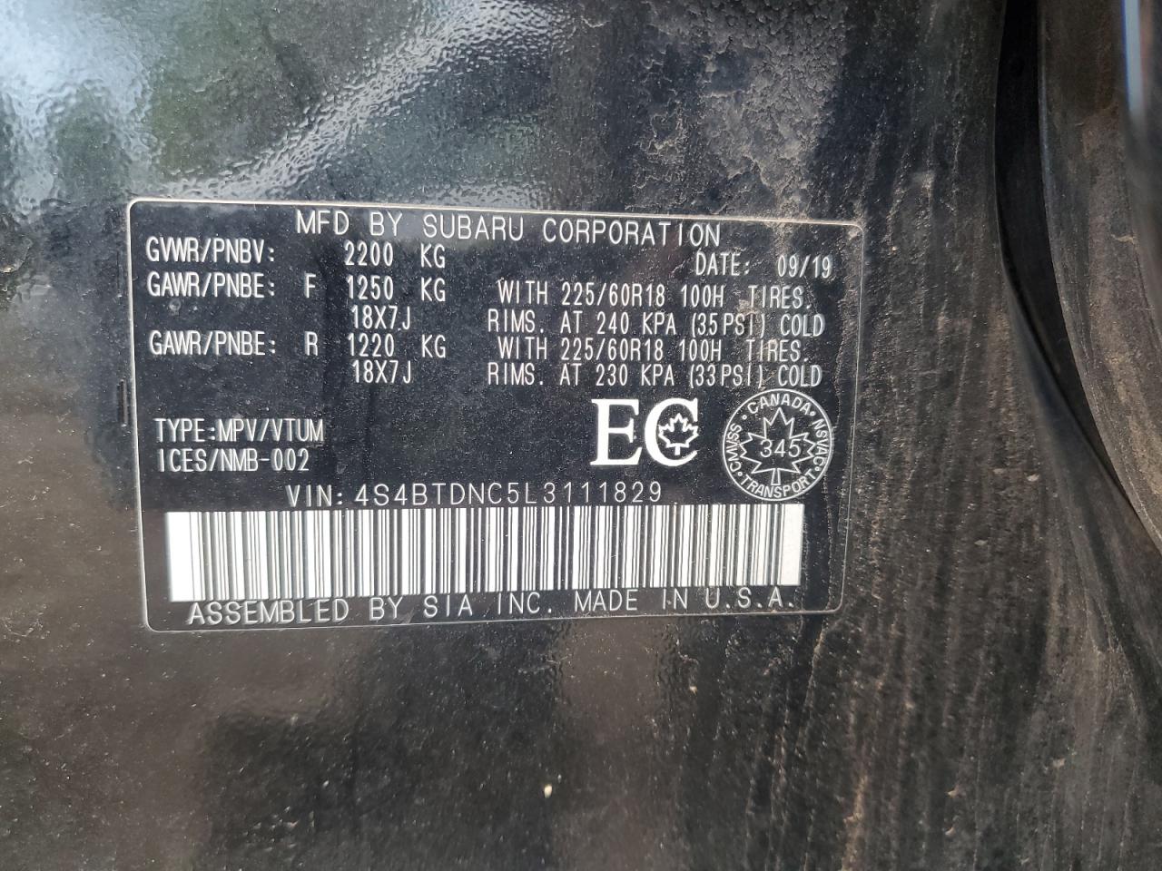 2020 Subaru Outback Limited VIN: 4S4BTDNC5L3111829 Lot: 57232425