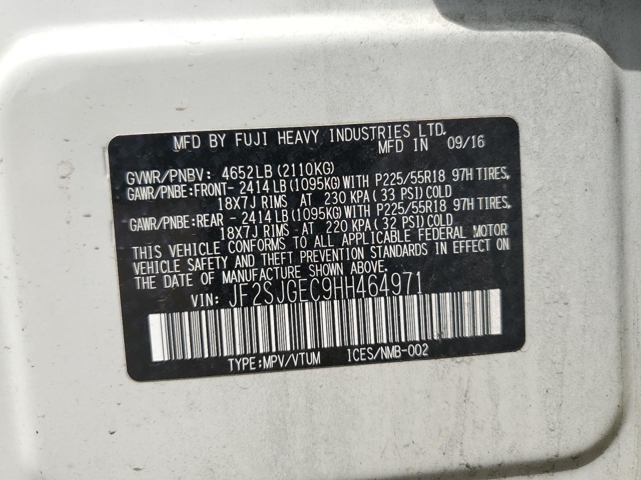 2017 Subaru Forester 2.0Xt Premium VIN: JF2SJGEC9HH464971 Lot: 57083095