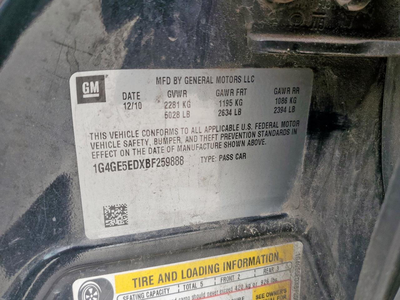 2011 Buick Lacrosse Cxs VIN: 1G4GE5EDXBF259888 Lot: 57470945