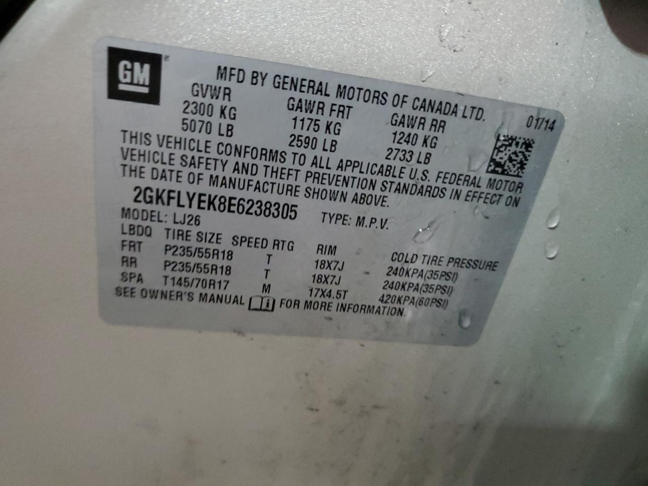 2014 GMC Terrain Slt VIN: 2GKFLYEK8E6238305 Lot: 56324575