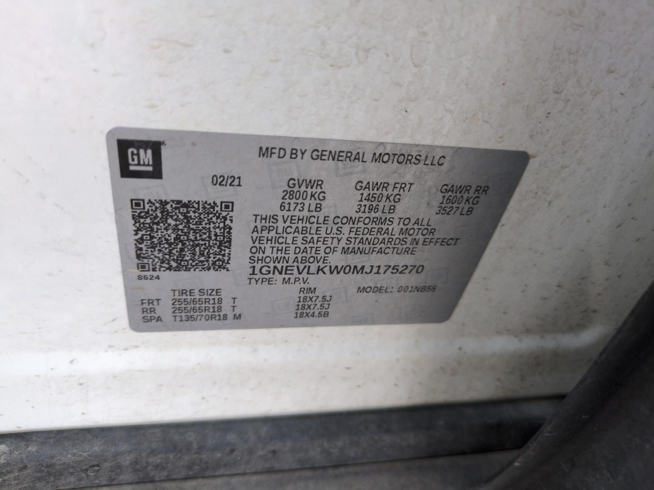 2021 Chevrolet Traverse Ls VIN: 1GNEVLKW0MJ175270 Lot: 57314585